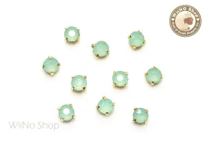 4mm Mint Opal Round Acrylic Rhinestone with Setting - 5 pcs