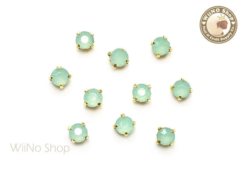 4mm Mint Opal Round Acrylic Rhinestone with Setting - 5 pcs