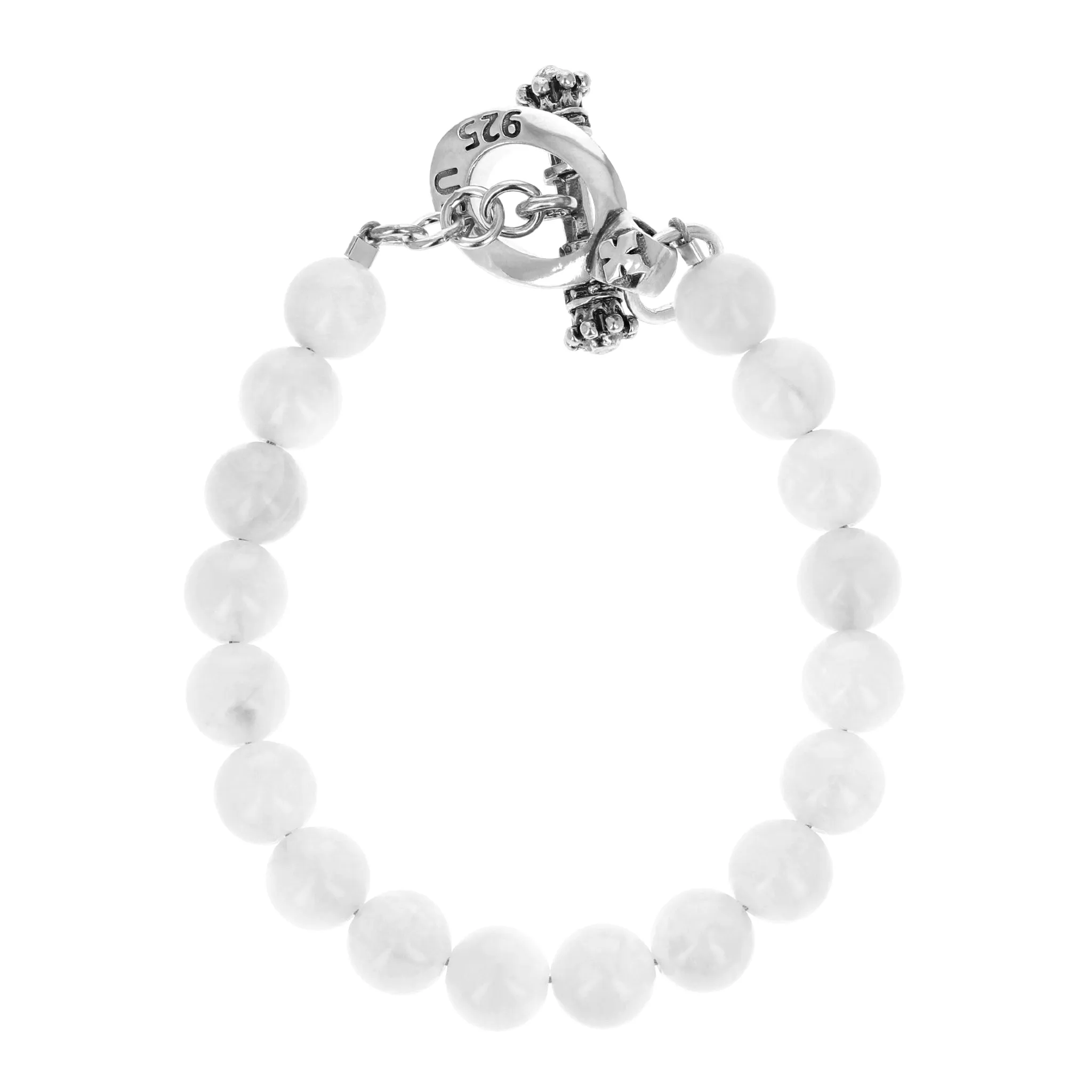 8mm Moonstone Bead Bracelet w/ Silver Clasp