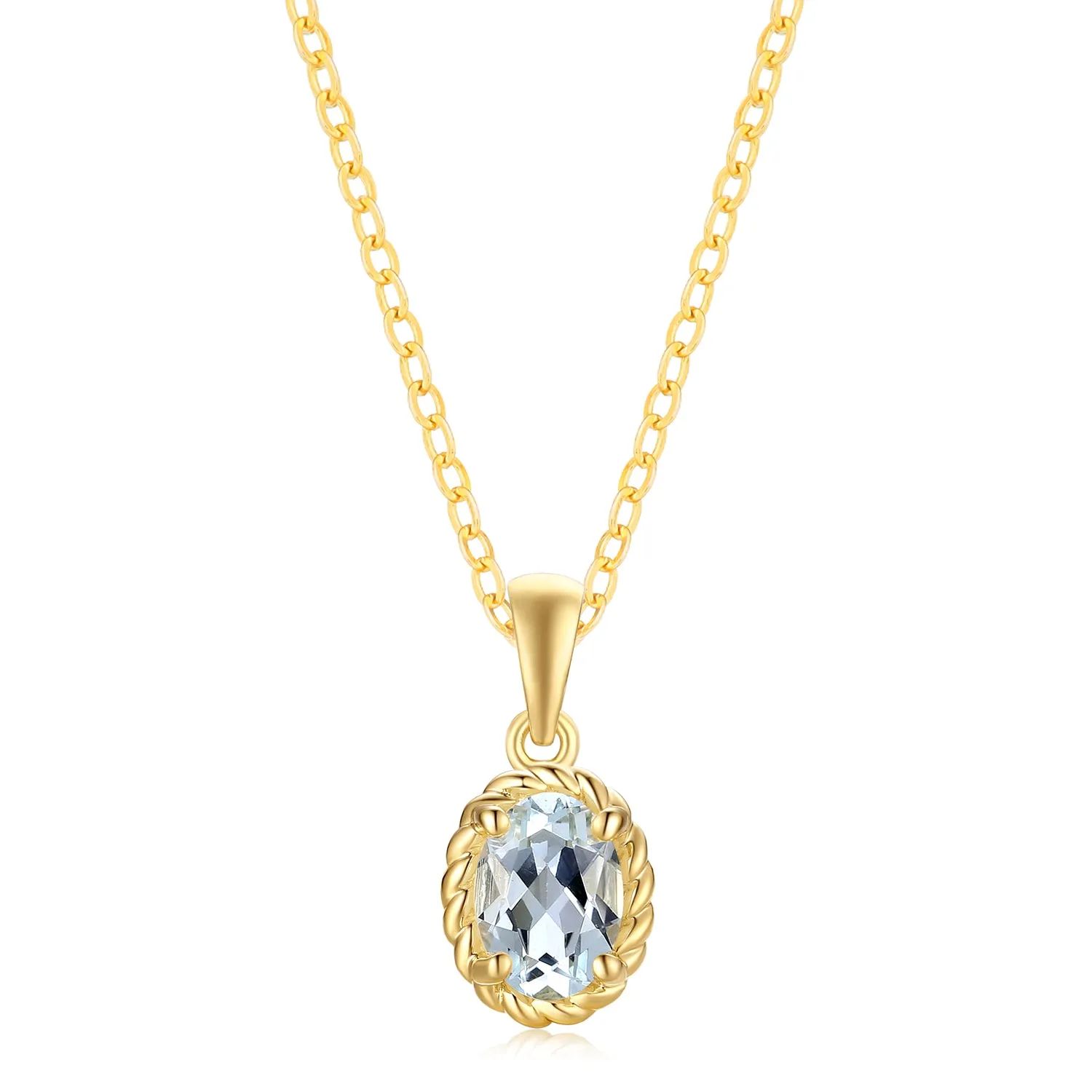 9ct Yellow Gold Oval 7x5mm Aquamarine March Pendant
