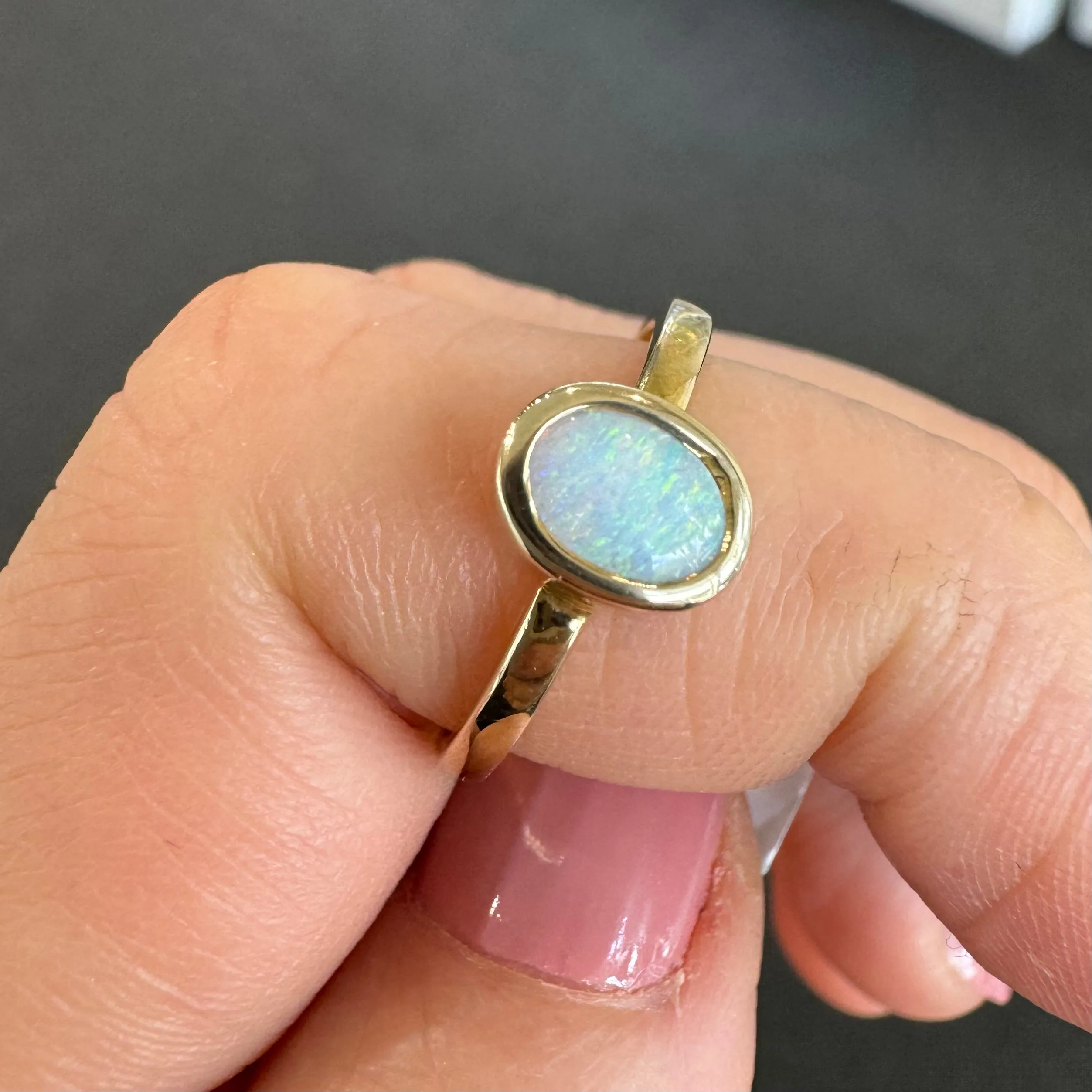 9ct Yellow Gold Solid Opal Bezel Ring