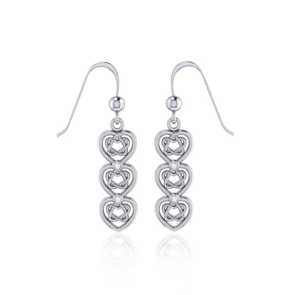 A love that goes on and on ~ Celtic Knotwork Heart Sterling Silver Dangle Earrings TER1689