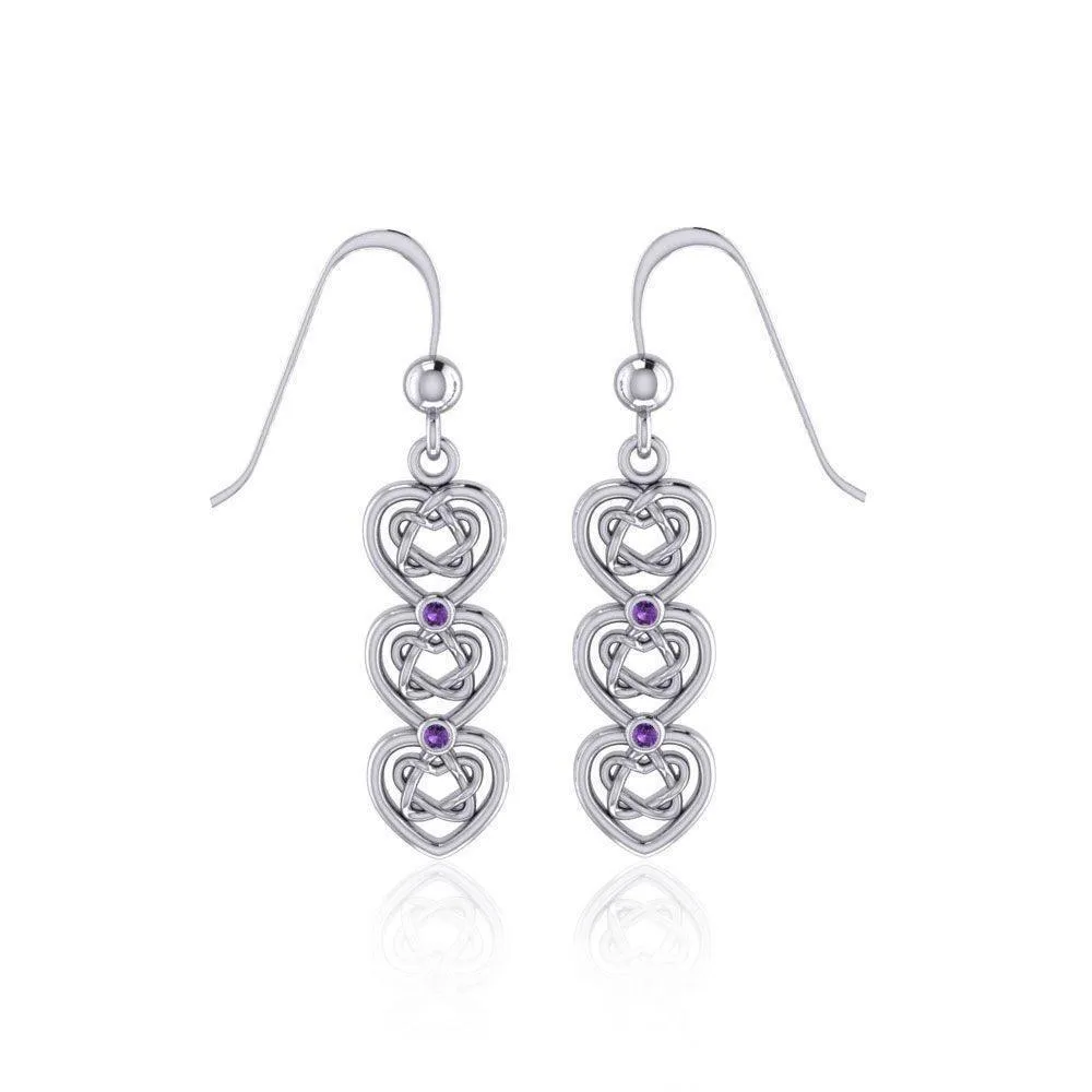 A love that goes on and on ~ Celtic Knotwork Heart Sterling Silver Dangle Earrings TER1689