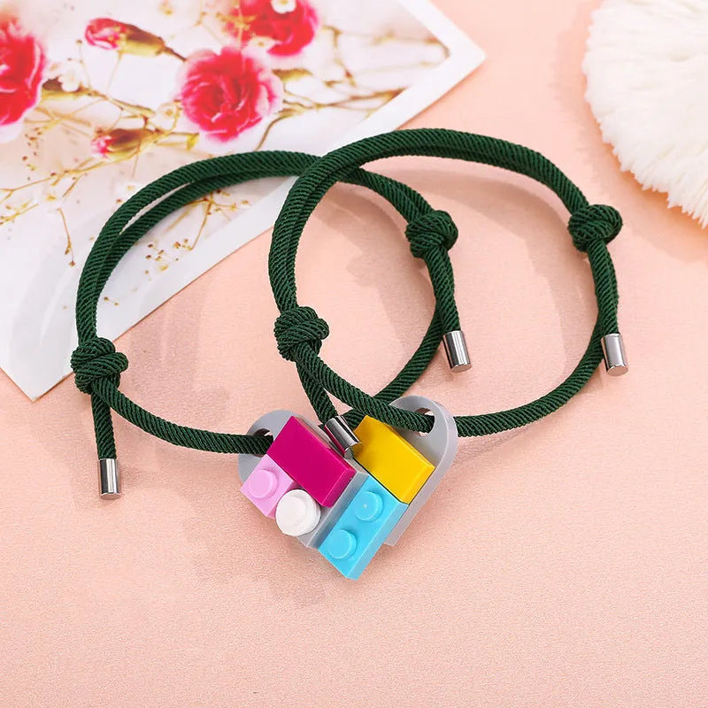 A Pair Of Milan Rope Building Blocks Assembling Love Couple Bracelets