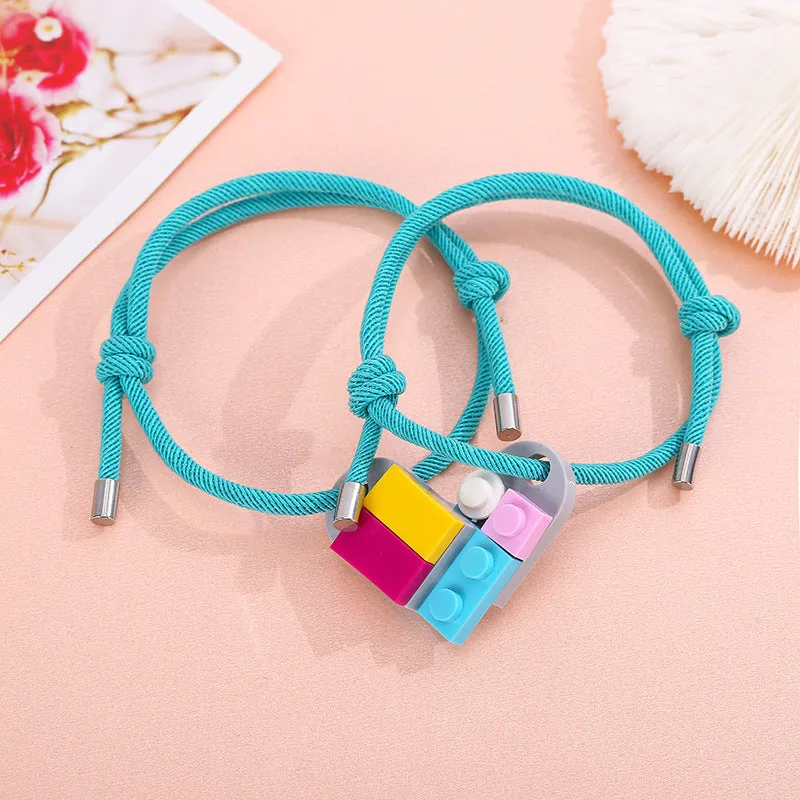 A Pair Of Milan Rope Building Blocks Assembling Love Couple Bracelets