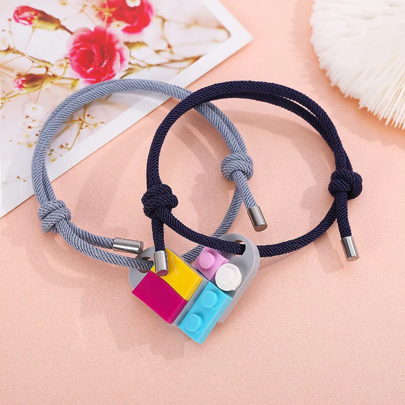 A Pair Of Milan Rope Building Blocks Assembling Love Couple Bracelets