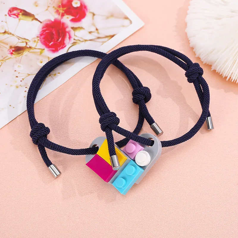 A Pair Of Milan Rope Building Blocks Assembling Love Couple Bracelets