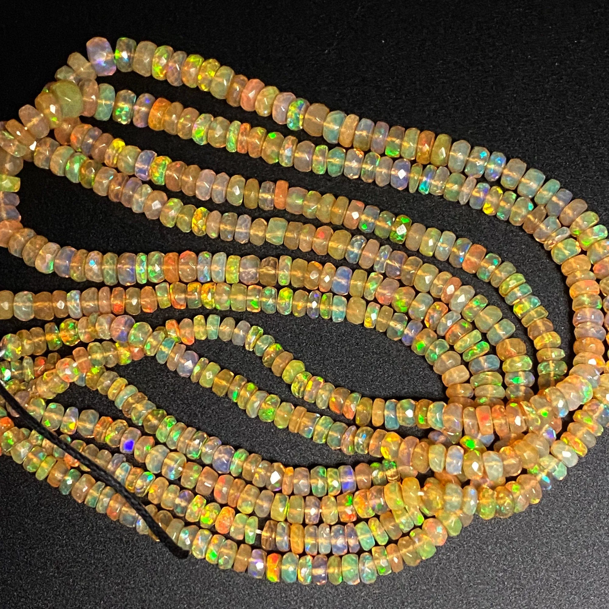 AAA Ethiopian Opal Faceted Rondelle Beads Graduating 3.5mm 6mm Super Flashy Fiery Rainbow Honey Amber Orange 16.5" Strand