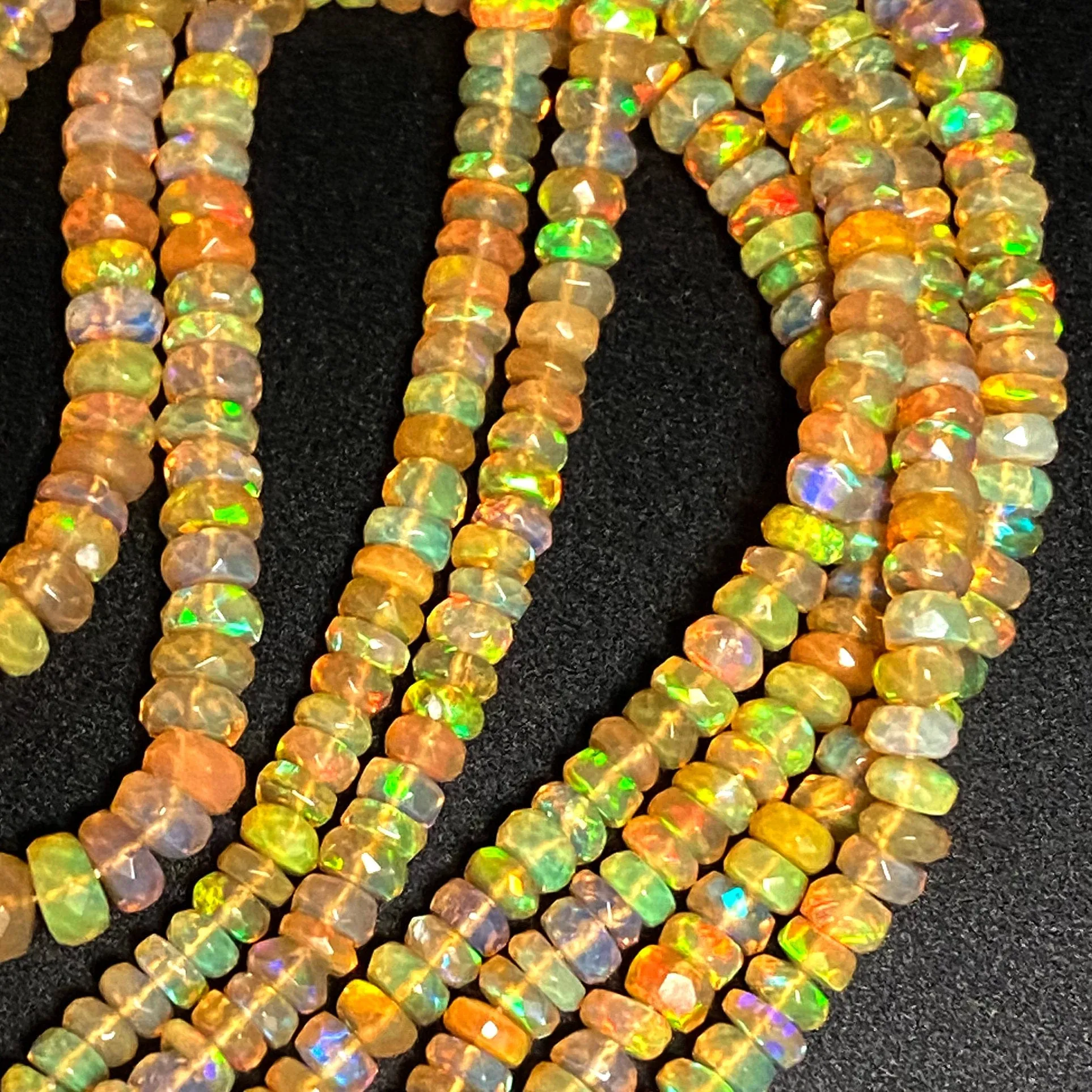AAA Ethiopian Opal Faceted Rondelle Beads Graduating 3.5mm 6mm Super Flashy Fiery Rainbow Honey Amber Orange 16.5" Strand
