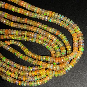 AAA Ethiopian Opal Faceted Rondelle Beads Graduating 3.5mm 6mm Super Flashy Fiery Rainbow Honey Amber Orange 16.5" Strand