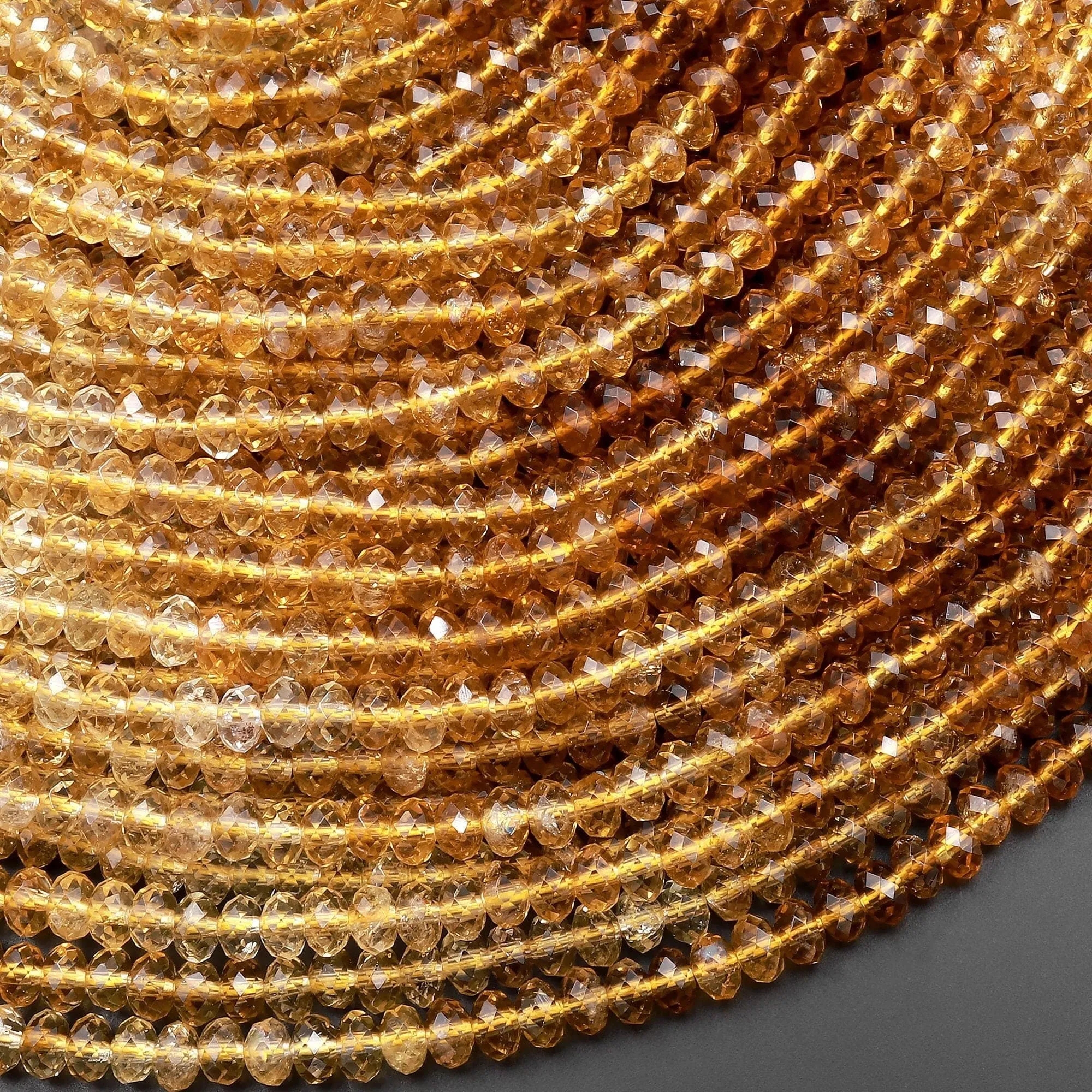 AAA Faceted Natural Golden Yellow Citrine Rondelle Beads 4mm Graduated Ombre Colors 15.5" Strand