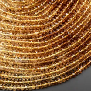 AAA Faceted Natural Golden Yellow Citrine Rondelle Beads 4mm Graduated Ombre Colors 15.5" Strand