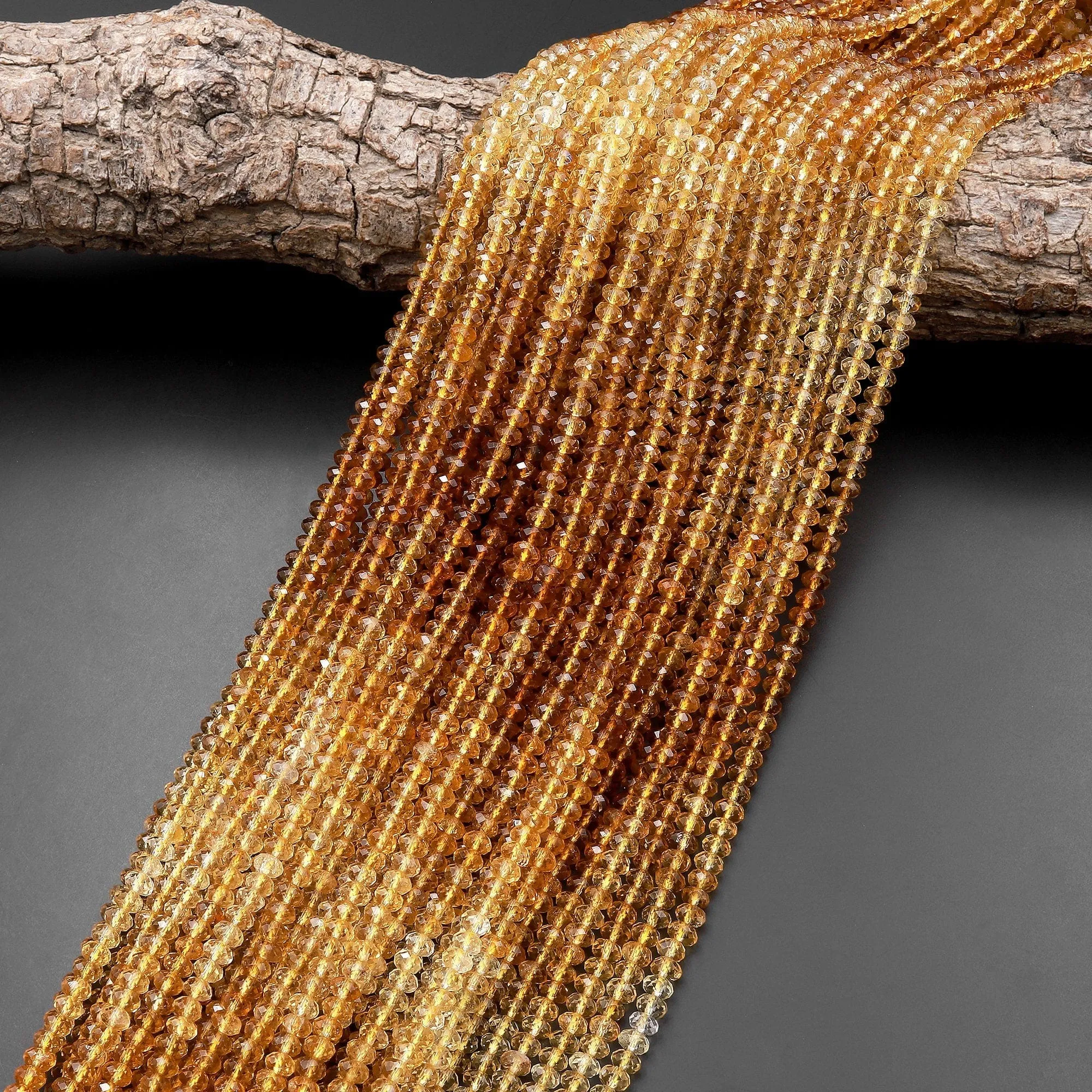 AAA Faceted Natural Golden Yellow Citrine Rondelle Beads 4mm Graduated Ombre Colors 15.5" Strand