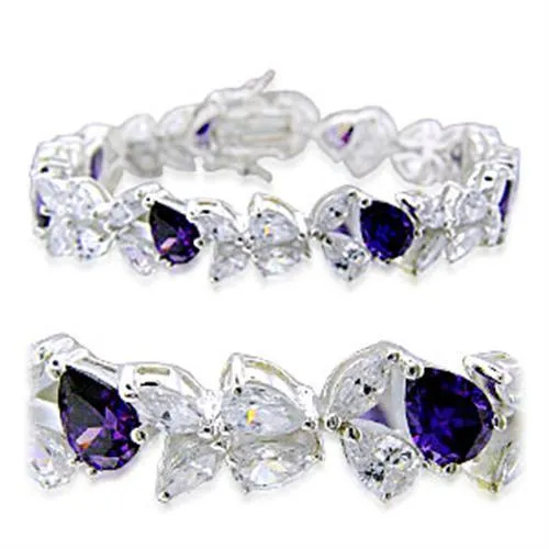 Alamode High-Polished 925 Sterling Silver Bracelet with AAA Grade CZ in Amethyst