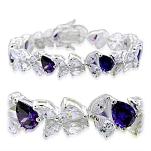 Alamode High-Polished 925 Sterling Silver Bracelet with AAA Grade CZ in Amethyst