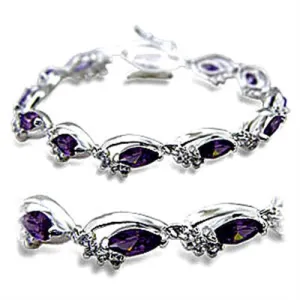 Alamode Rhodium Brass Bracelet with AAA Grade CZ in Amethyst