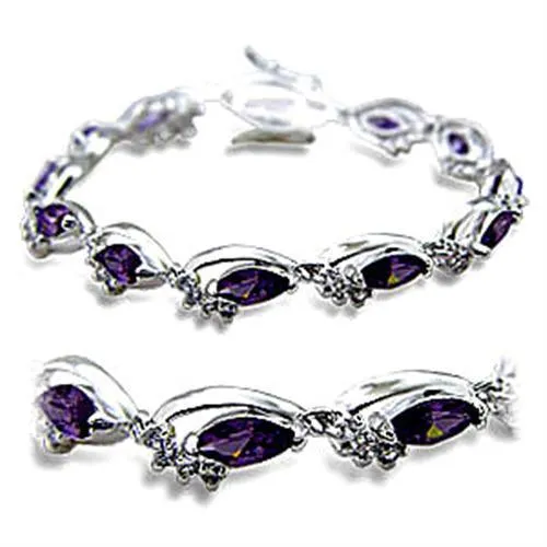 Alamode Rhodium Brass Bracelet with AAA Grade CZ in Amethyst