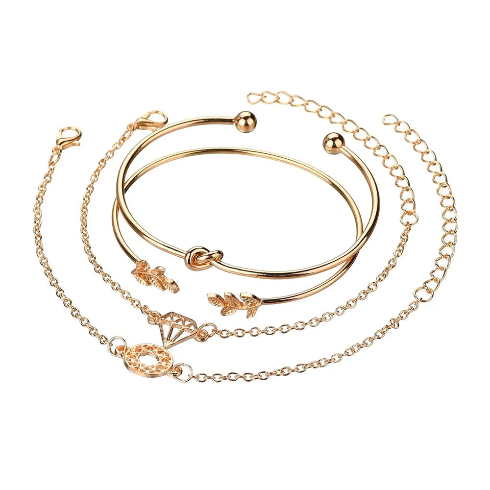 Aliex WISH fashion popular new women's cute leaves hollow round opening bracelet bracelet set