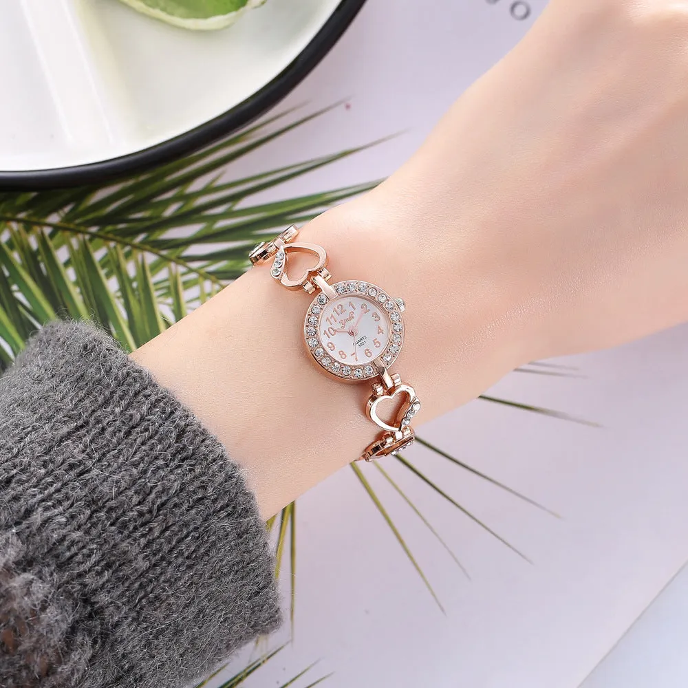 Alloy Set Watch Women's Brace Lace Bracelet Peach Heart String Quartz Watch