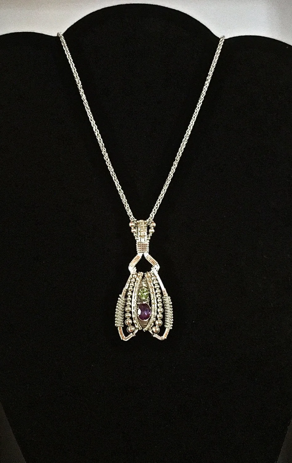Amethyst and Peridot Coiled Amulet