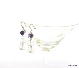 Amethyst and Quartz Crystal Handmade Drop Earrings