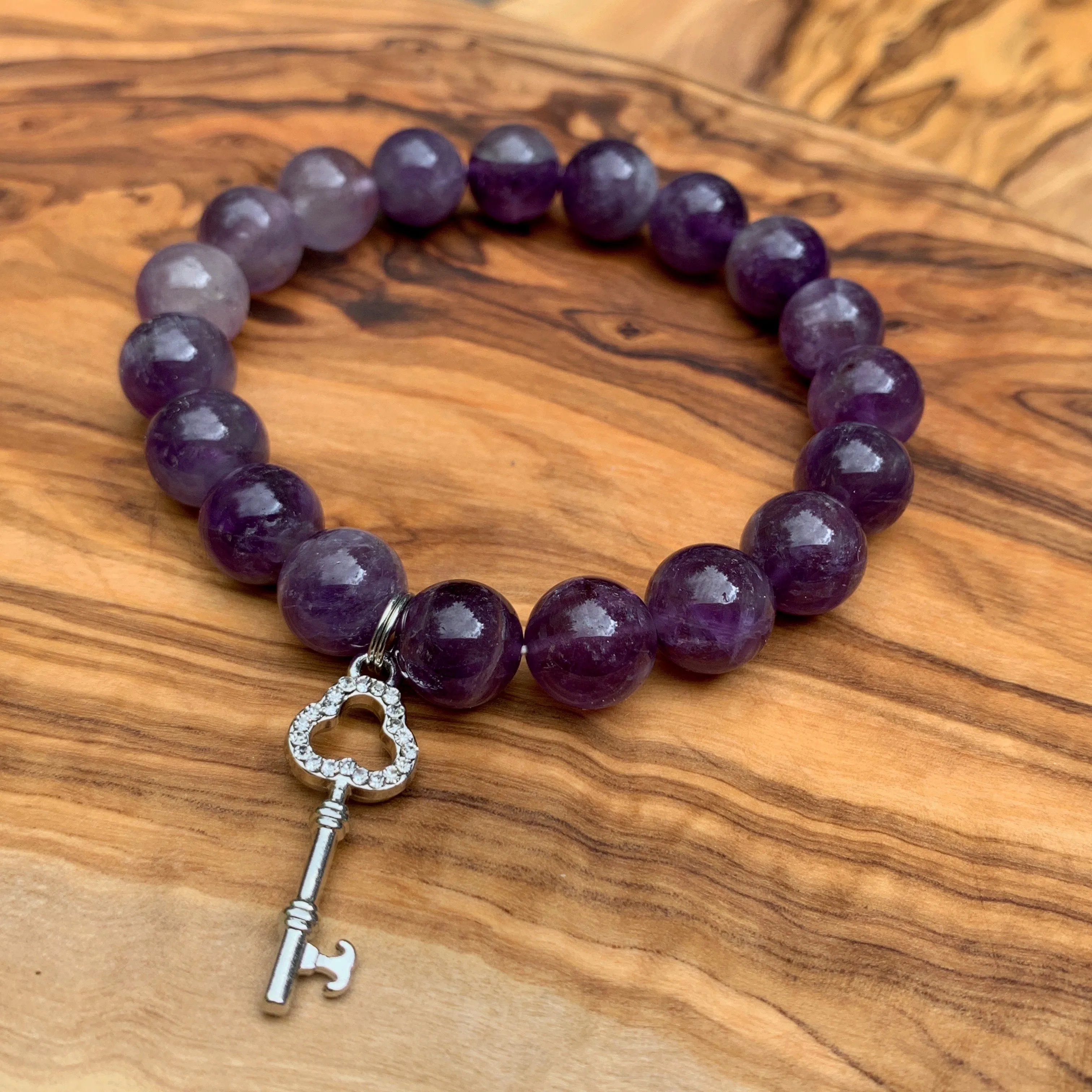 Amethyst Bracelet with Key Charm