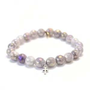 Amethyst Crystal Bracelet | Silver Cross Charm