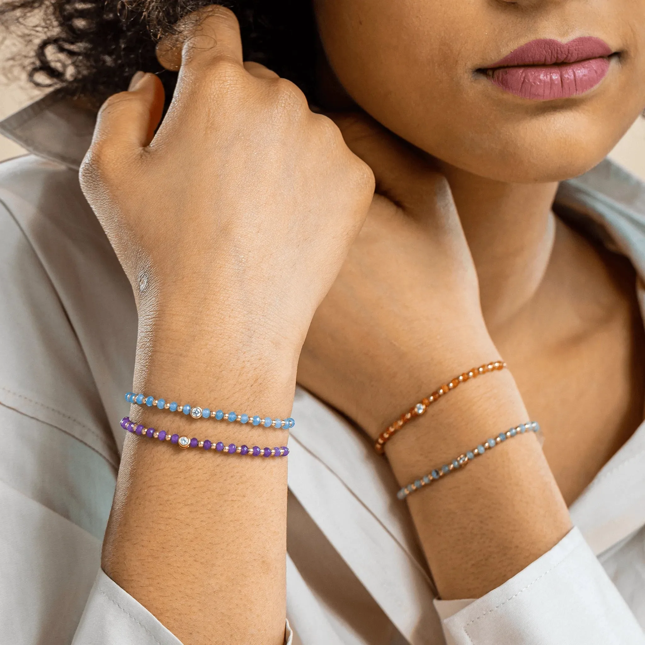 Amethyst Gemstone String of Love Bracelet for Tranquility - 14K White Gold