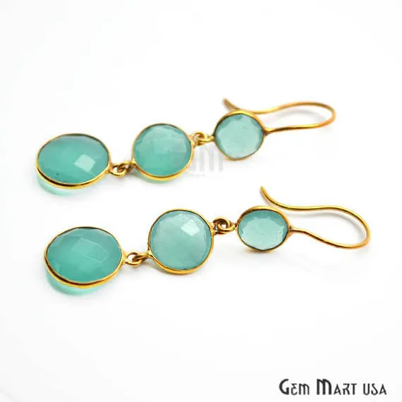 Aqua Chalcedony Bezel Round Shape Gold Plated 40x12mm Dangle Hook Earring (ADER-90183)