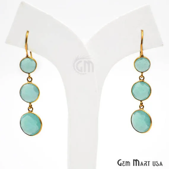 Aqua Chalcedony Bezel Round Shape Gold Plated 40x12mm Dangle Hook Earring (ADER-90183)