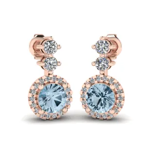 Aquamarine 1.10 Carat Round Shape Halo Natural Diamond Drop Earrings E1RBA