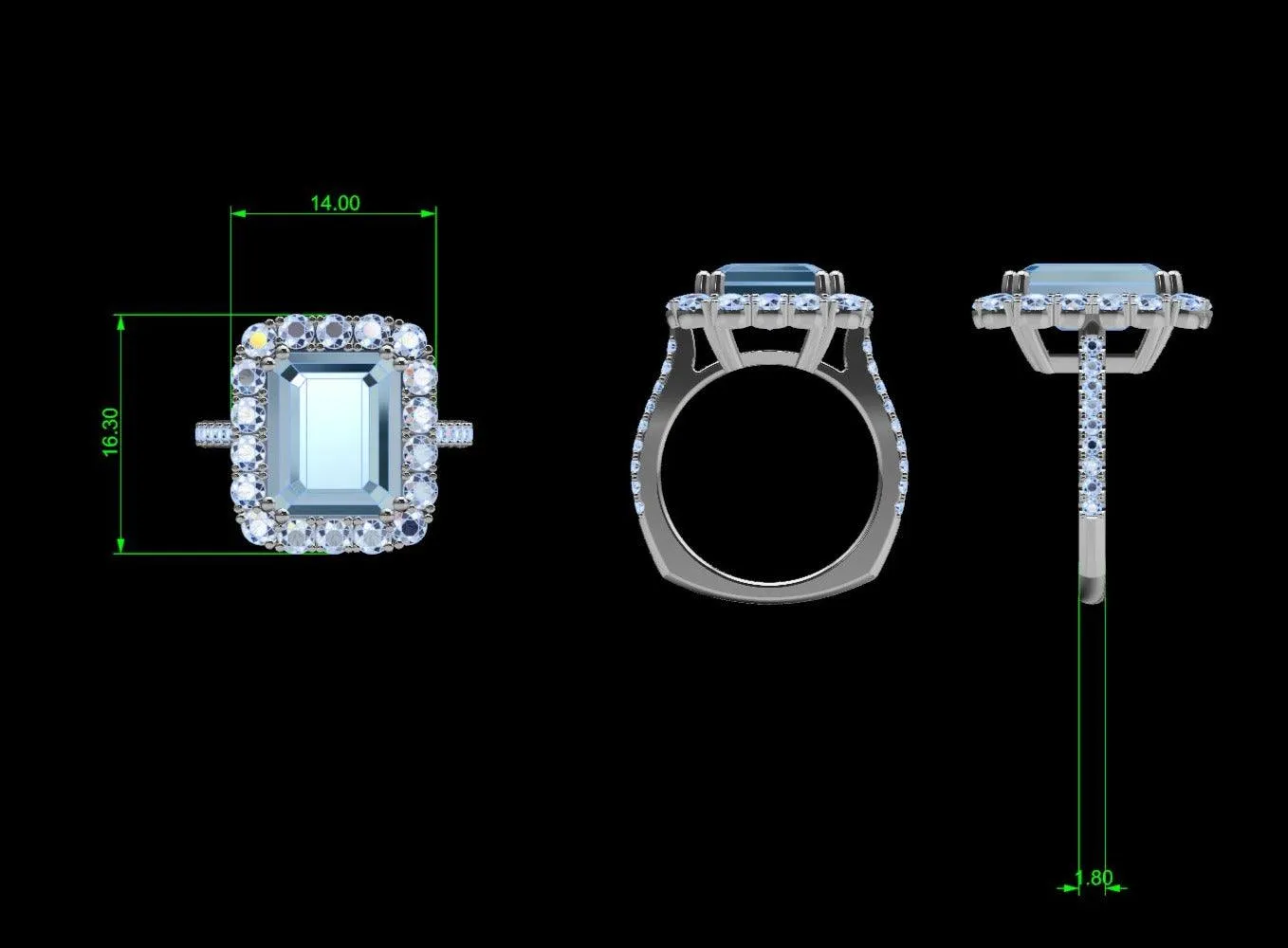 Aquamarine and Diamond Halo Ring 14K Gold