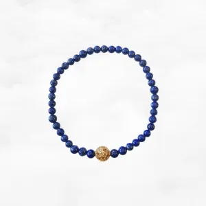 Auspicious Beaded Lapis Bracelet 4mm Gold