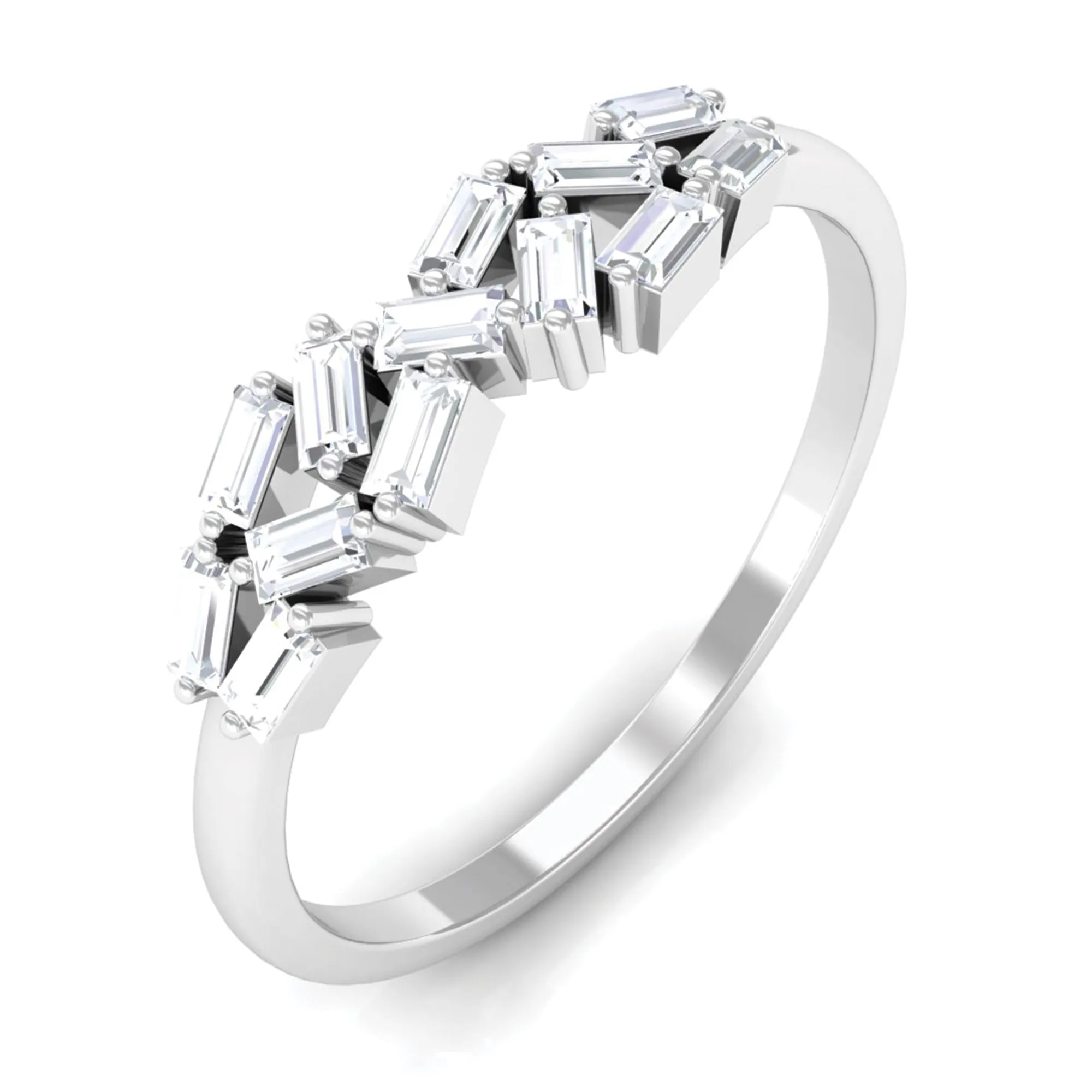 Baguette Cut Diamond Cluster Wedding Ring