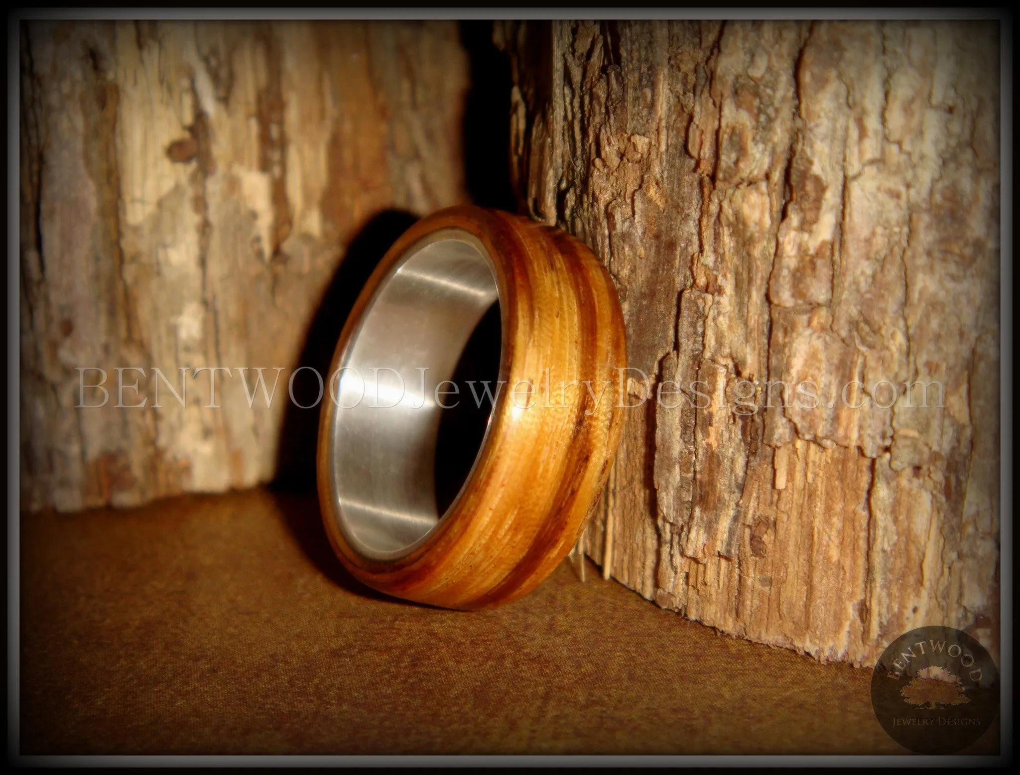 Bentwood Ring - "Zebrano" African Zebrawood Wood Ring on Fine Silver Core