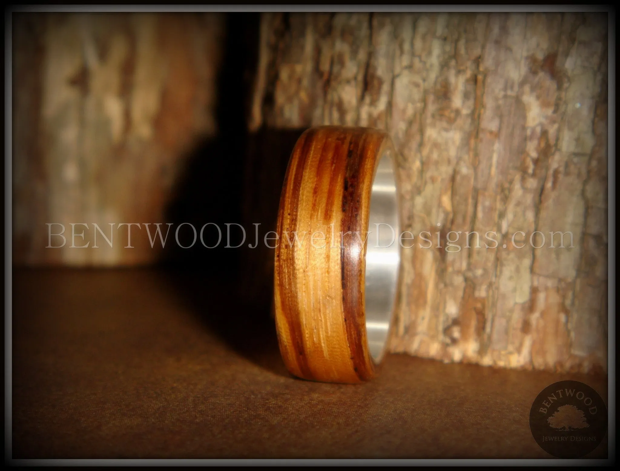 Bentwood Ring - "Zebrano" African Zebrawood Wood Ring on Fine Silver Core
