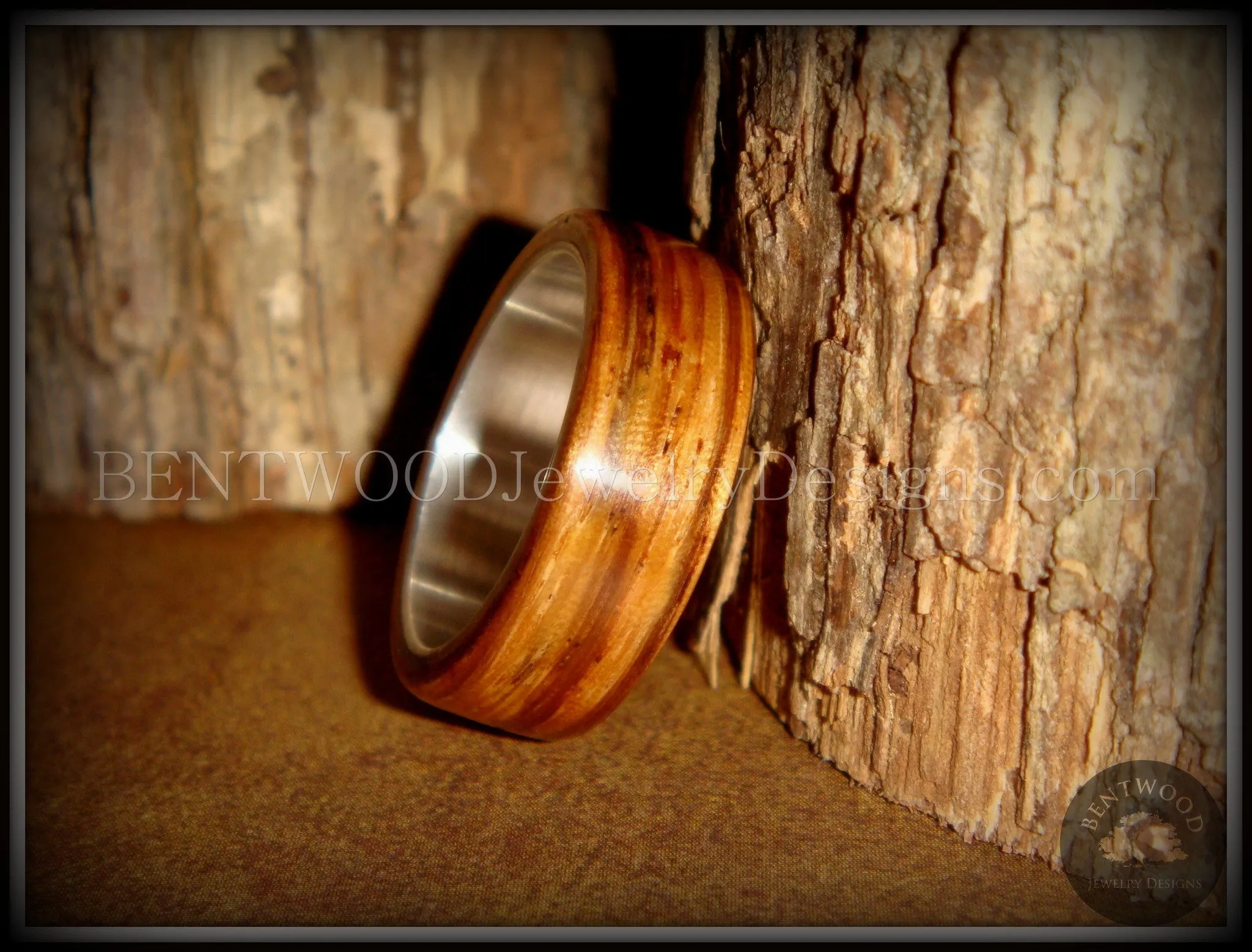 Bentwood Ring - "Zebrano" African Zebrawood Wood Ring on Fine Silver Core
