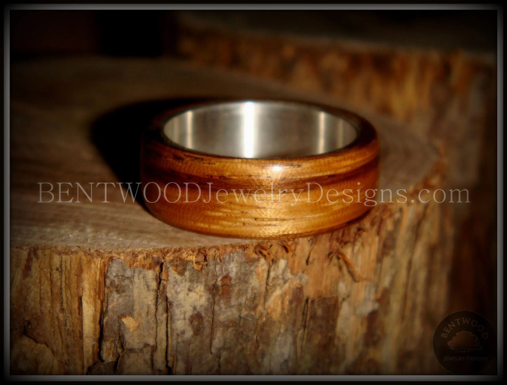 Bentwood Ring - "Zebrano" African Zebrawood Wood Ring on Fine Silver Core