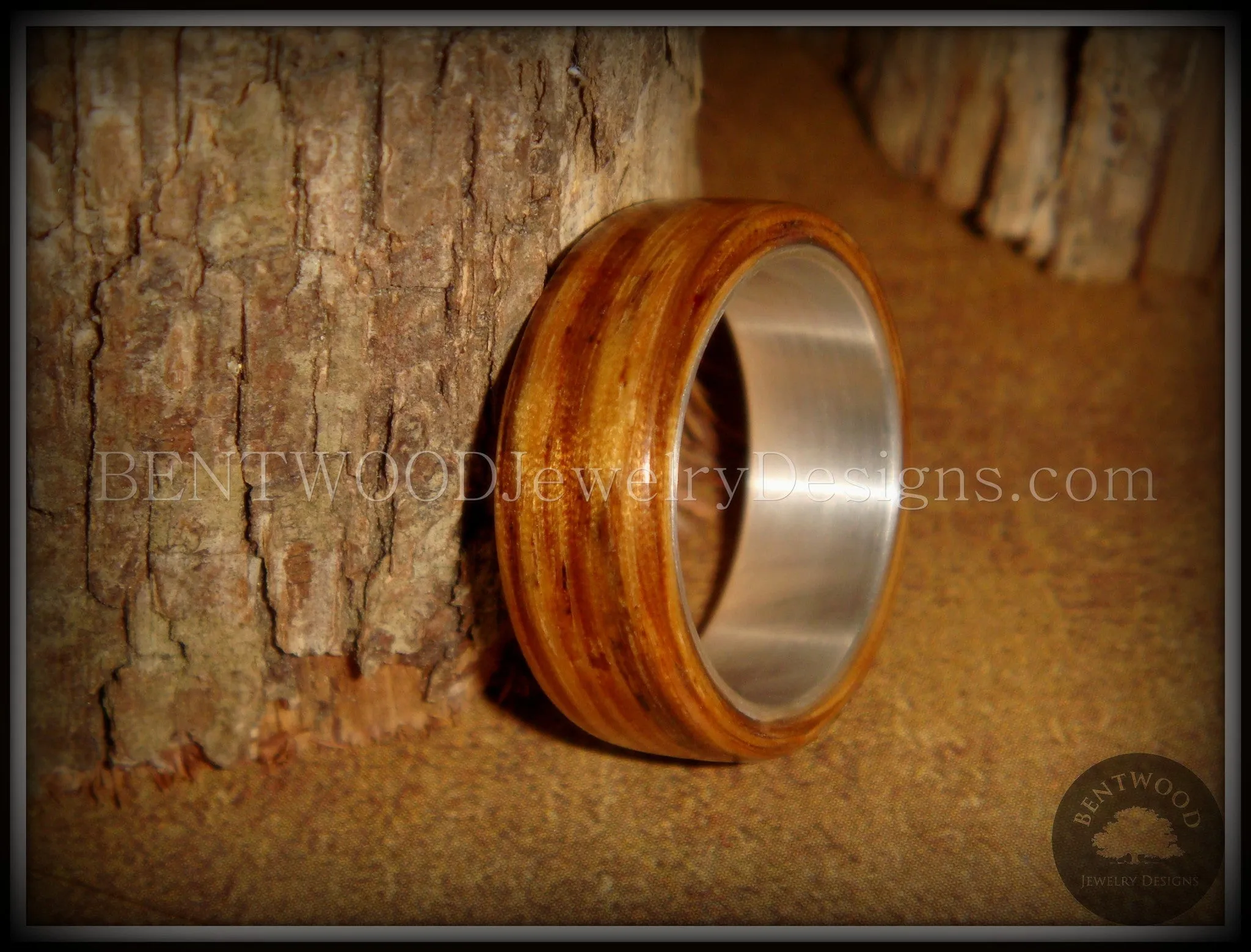 Bentwood Ring - "Zebrano" African Zebrawood Wood Ring on Fine Silver Core