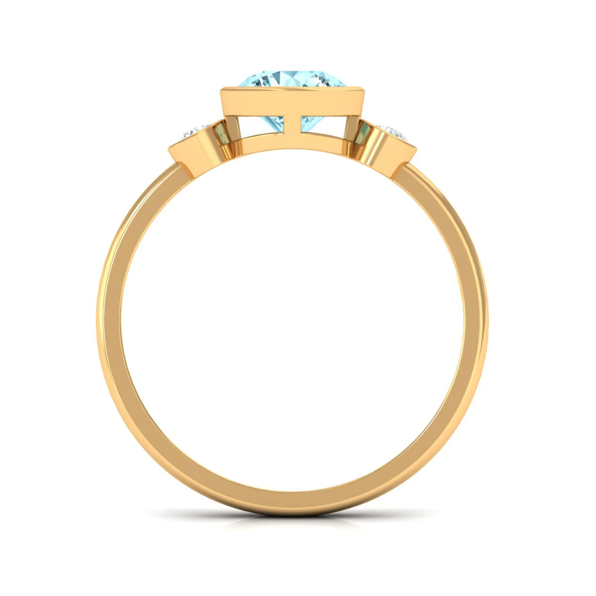 Bezel Set Aquamarine Solitaire Engagement Ring with Diamond