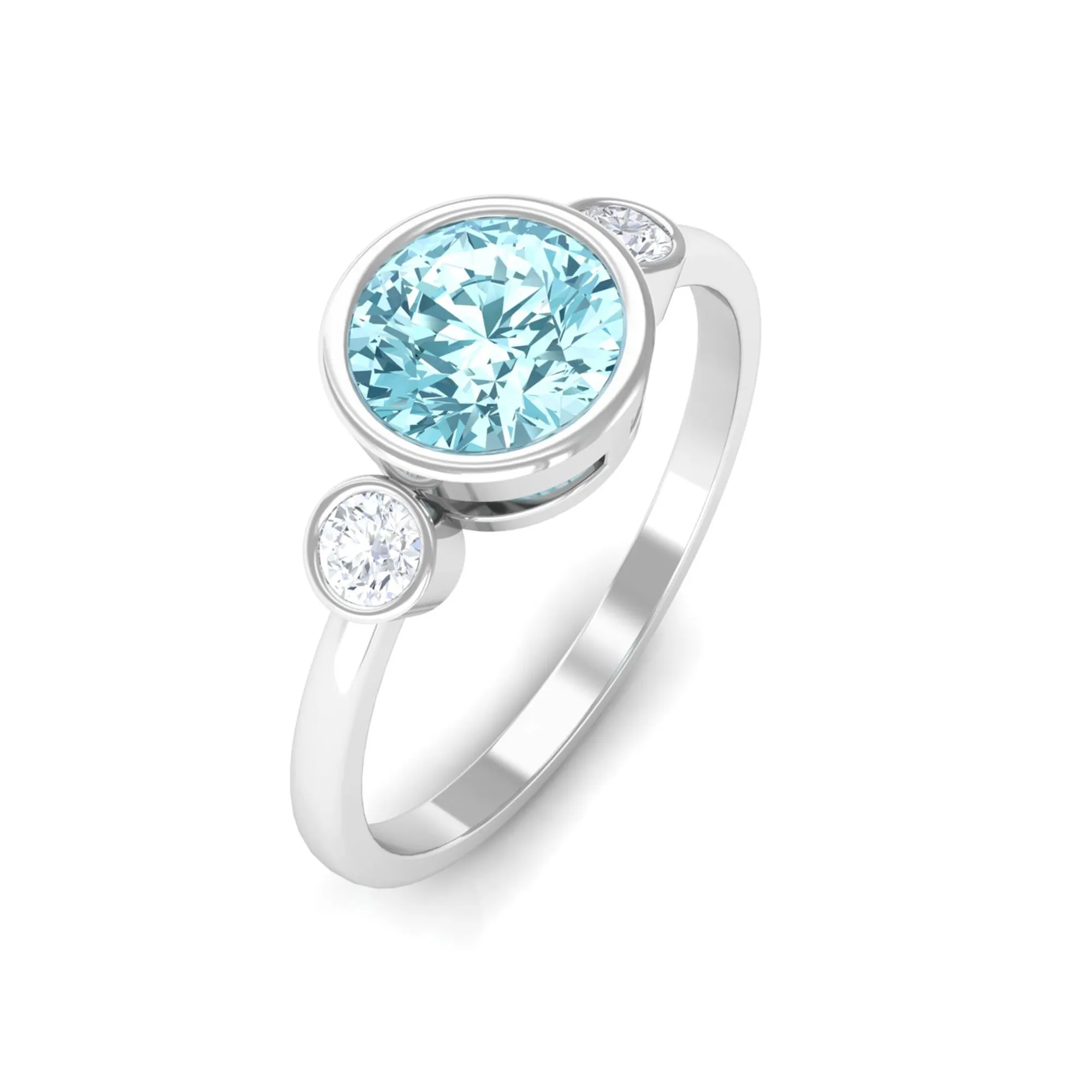 Bezel Set Aquamarine Solitaire Engagement Ring with Diamond