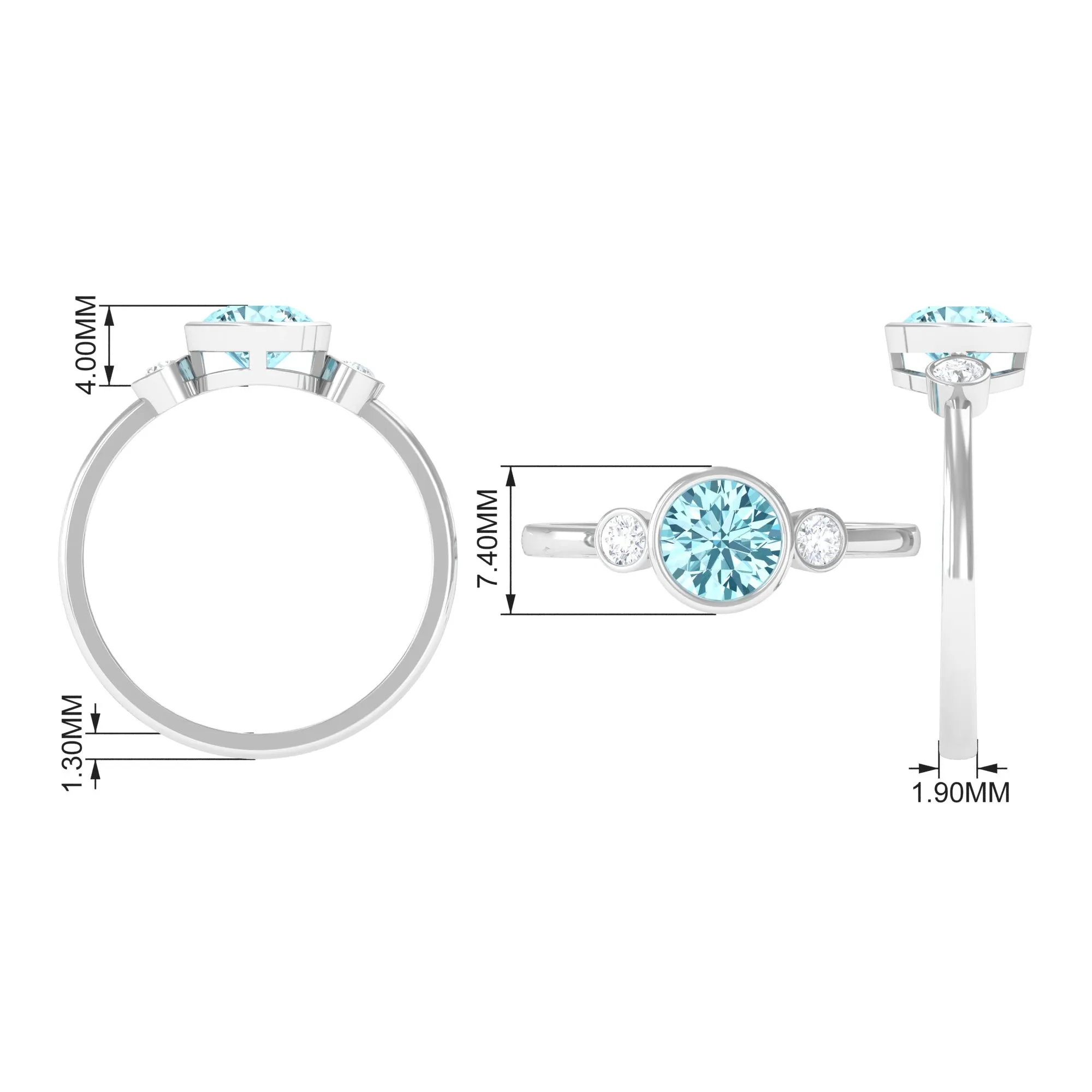 Bezel Set Aquamarine Solitaire Engagement Ring with Diamond