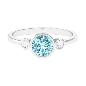 Bezel Set Aquamarine Solitaire Engagement Ring with Diamond