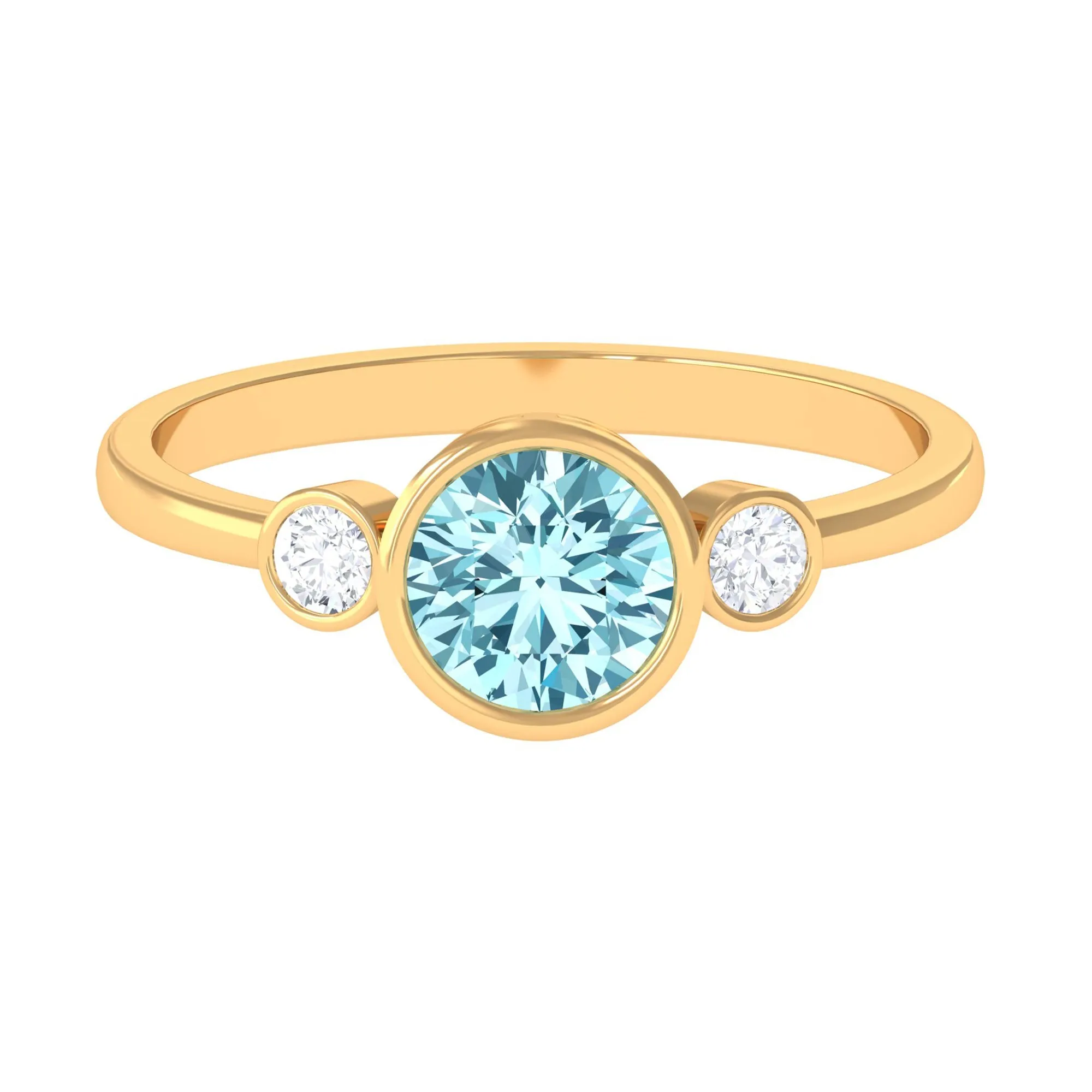 Bezel Set Aquamarine Solitaire Engagement Ring with Diamond