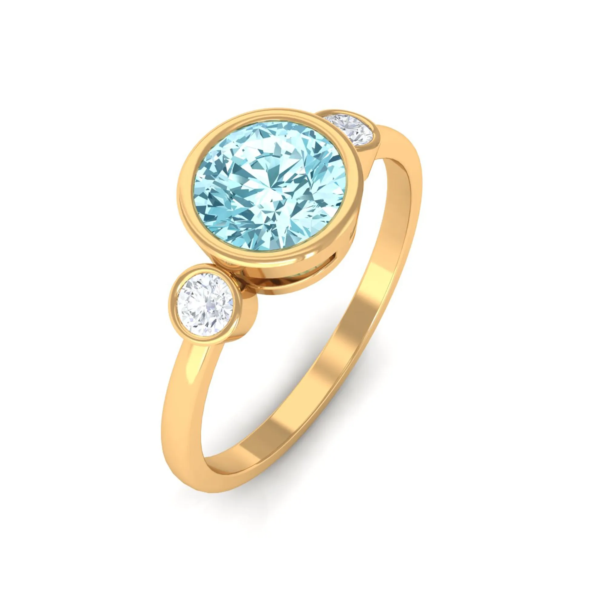 Bezel Set Aquamarine Solitaire Engagement Ring with Diamond