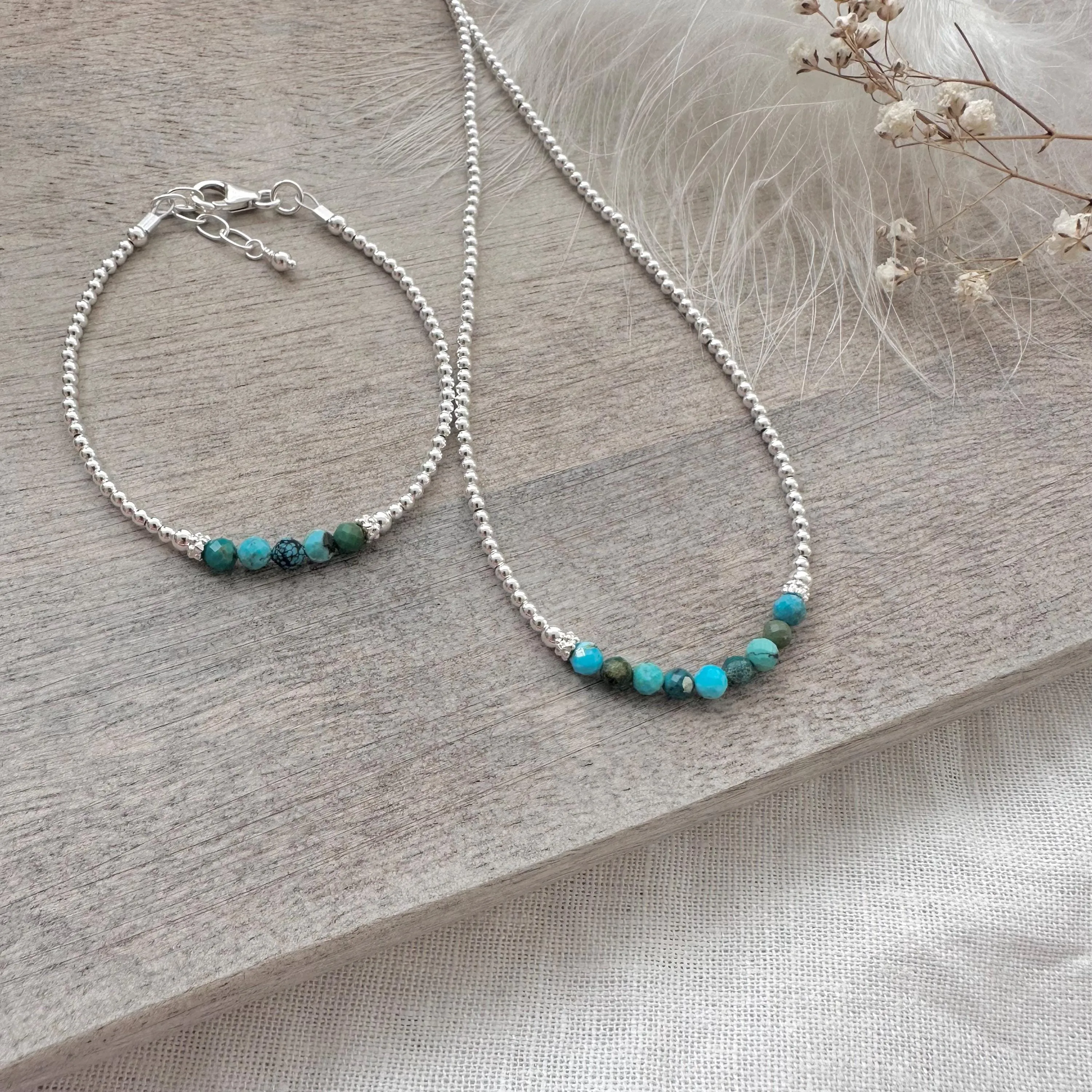 Birthstone Bead Bracelet & Necklace Set in Sterling Silver, Jewellery Set for women for birthday gift