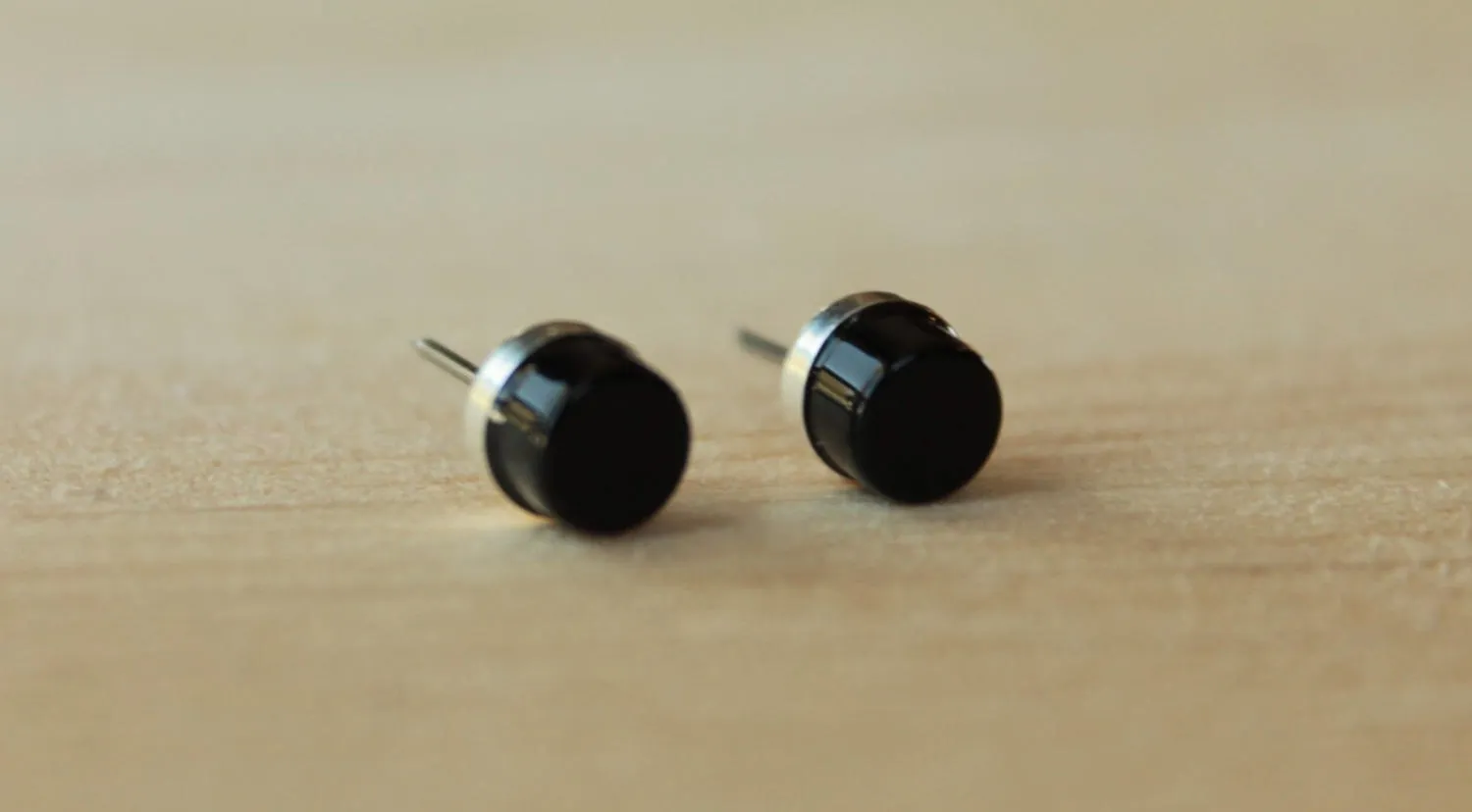 Black Onyx Cylinder Bezel Gemstones, Large (Niobium or Titanium Post Earrings)
