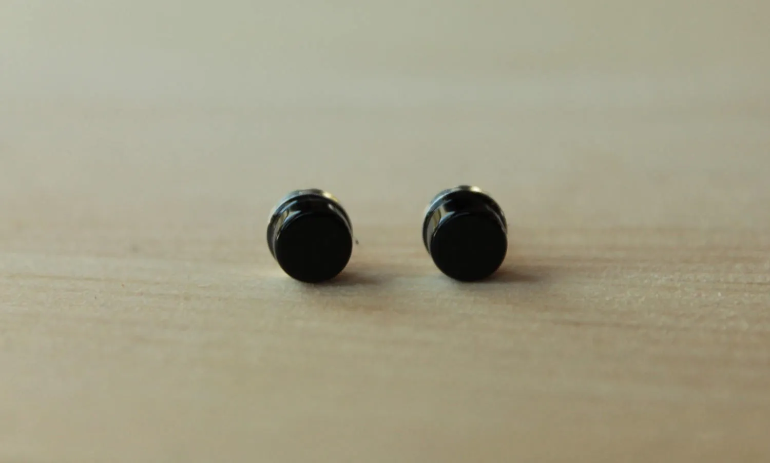 Black Onyx Cylinder Bezel Gemstones, Large (Niobium or Titanium Post Earrings)