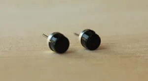 Black Onyx Cylinder Bezel Gemstones, Large (Niobium or Titanium Post Earrings)