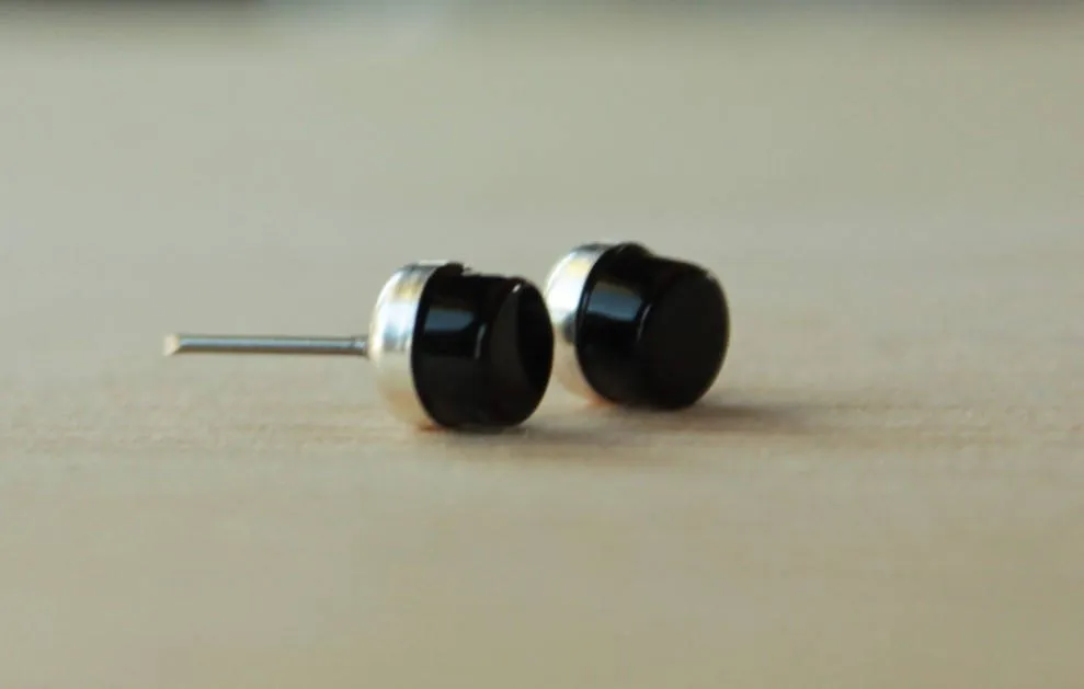 Black Onyx Cylinder Bezel Gemstones, Large (Niobium or Titanium Post Earrings)